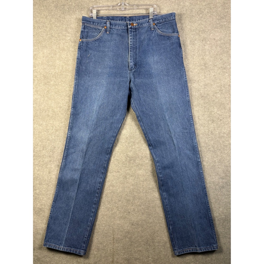 Wrangler 13MWZ Cowboy Cut Jeans High Rise Straight Leg 38x34 Blue Denim Mens - Picture 1 of 11